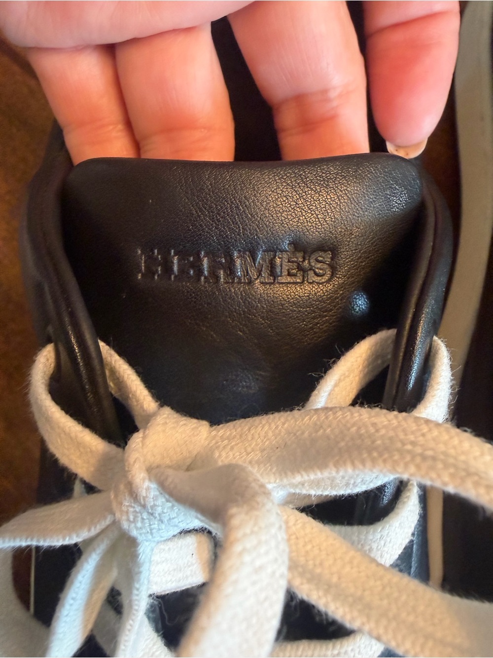 Hermes Black Leather Low-Top Sneakers with White Soles and Laces - Picture 4 of 11